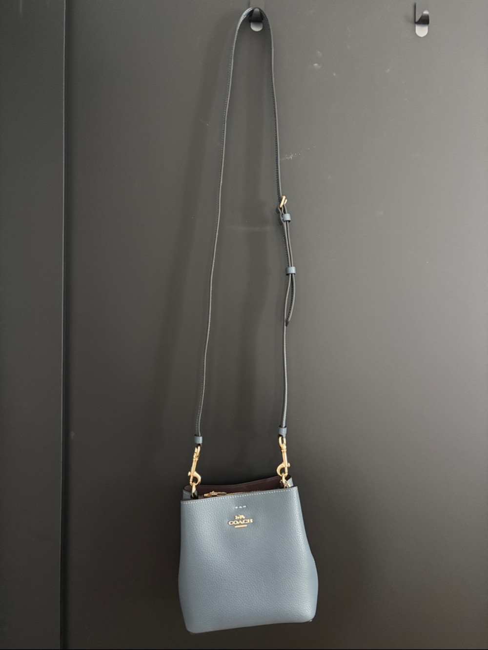 Coach Slate Blue Pebble Leather Mini Bucket Crossbody - Picture 5 of 6
